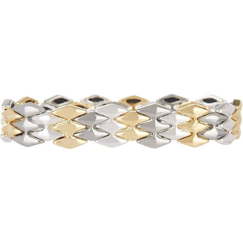 Women's Tri Tone Lobster Claw Metal Base Stretch Bracelet